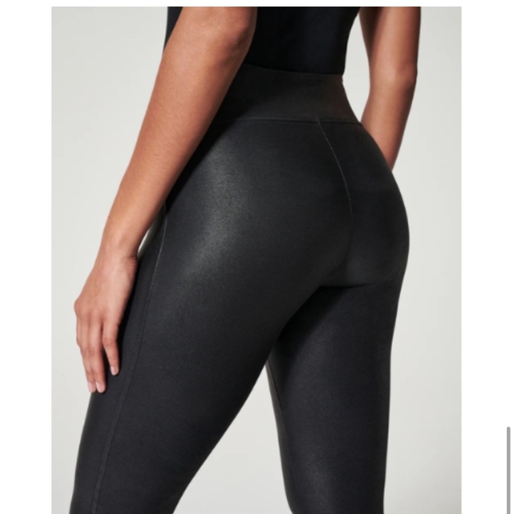 SPANX Black Faux Leather Leggings High-Waisted EUC Sz Medium - Picture 2 of 9